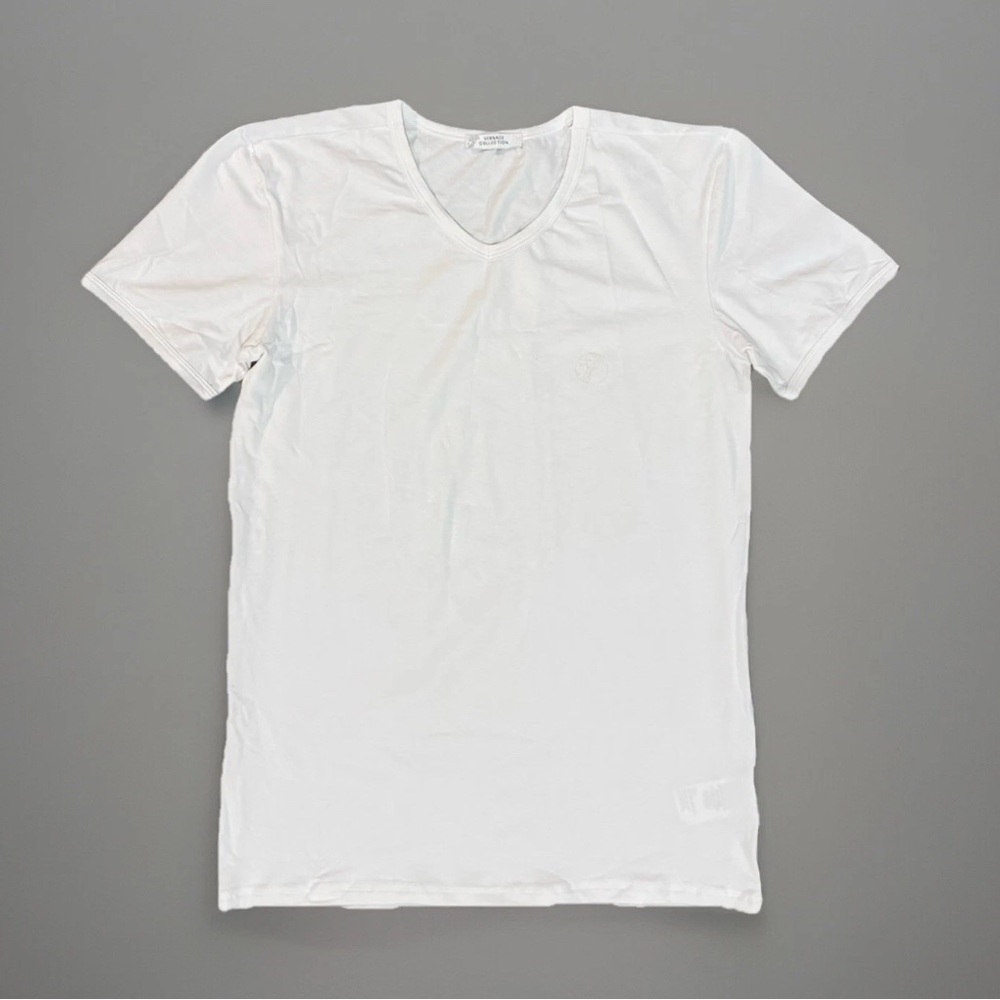 Versace Collection Men’s White Logo V-Neck Medusa T-Shirt Undershirt, New!